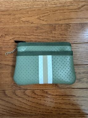 Olive Green Perforated Zip Pouch with Stripe
